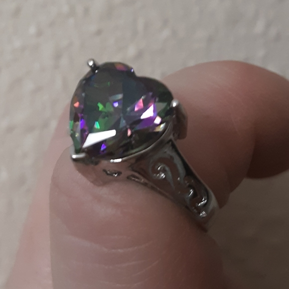 New Huge Heart Shaped Mystic Topaz 925 Silver Ring. - Picture 6 of 15